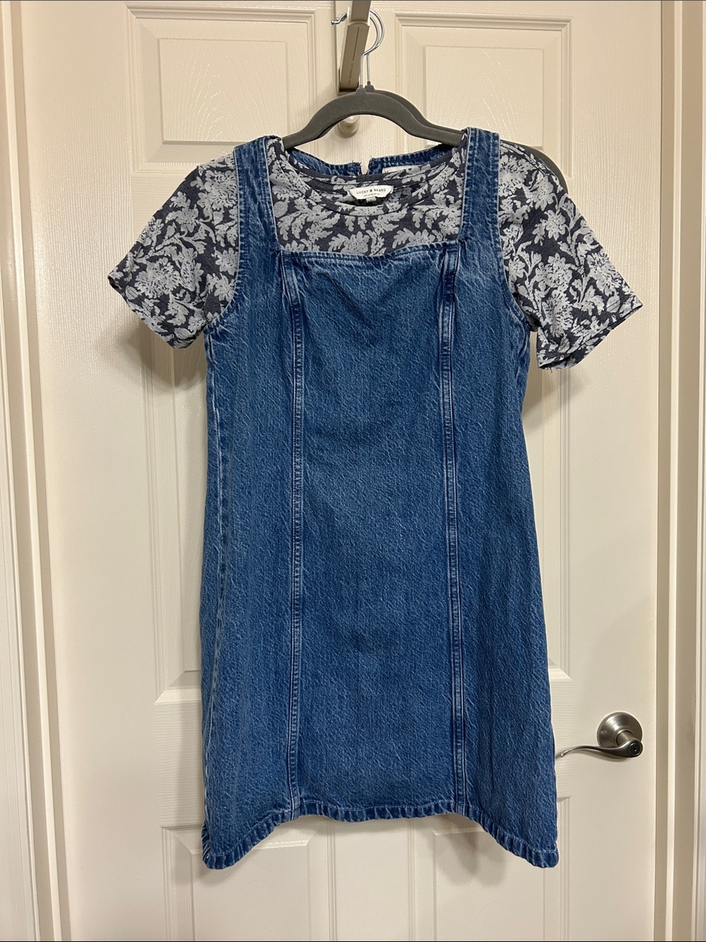 Abercrombie & Fitch Blue Denim Pinafore Dress Cotton and Lyocell Square Neckline
